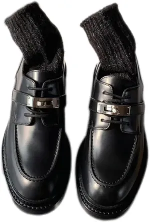 Platform Loafers for Women: British-Style,Retro Lace-up Leather Shoes with Buckle Details, Chunky Loafers Casual Fashion Business Work Shoes