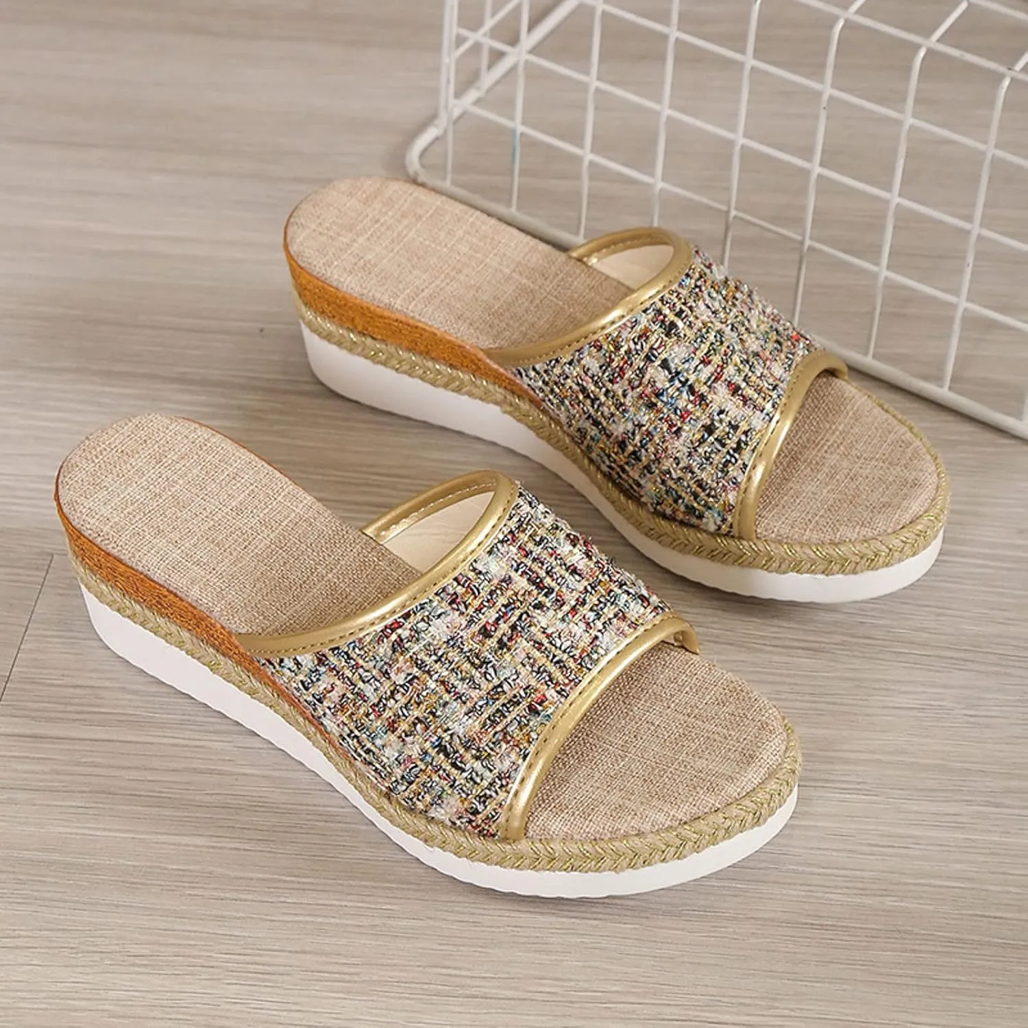 Platform Sandals Women Espadrille Slip on Comfortable Wedge Sandals Color Block Open Toe Stylish Casual Summer Shoes