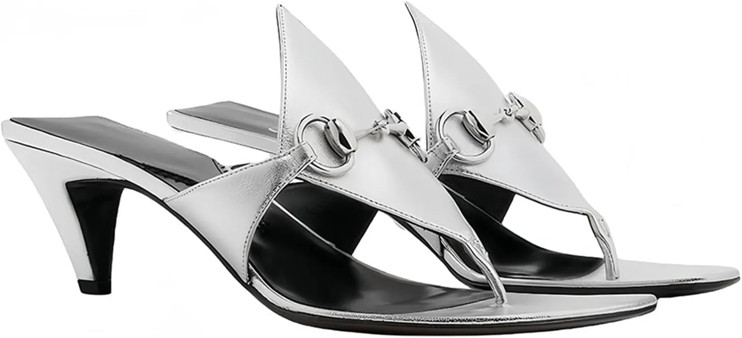Plus Size Women's Summer Low Heel High Heels Leather Square Toe Flip Flops Elegant Horsebit Sandals