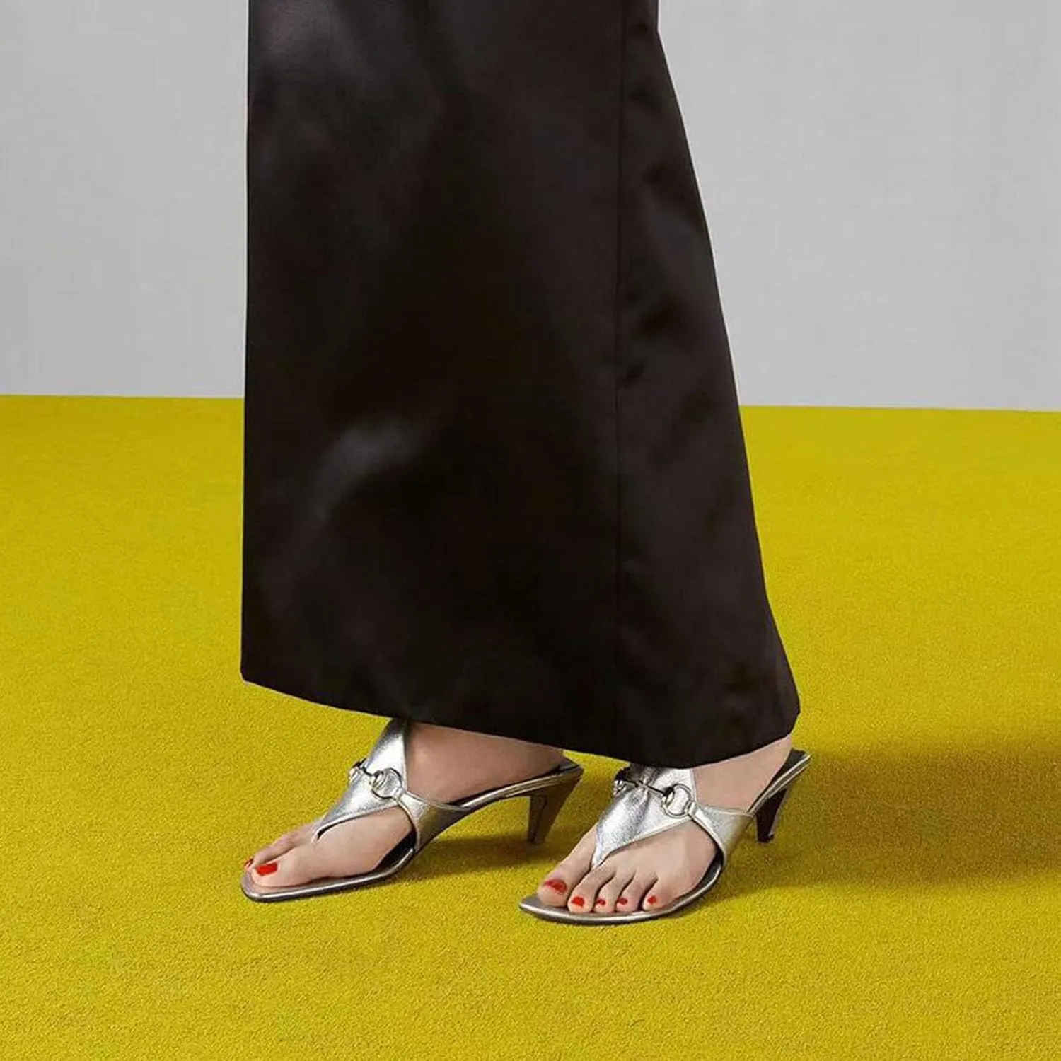 Plus Size Women's Summer Low Heel High Heels Leather Square Toe Flip Flops Elegant Horsebit Sandals
