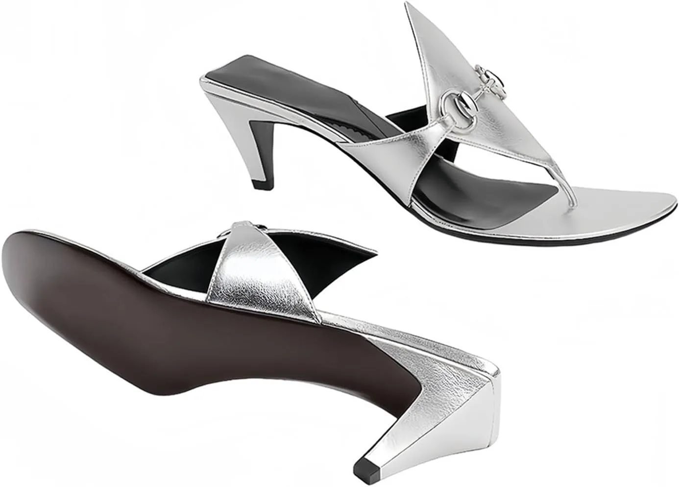 Plus Size Women's Summer Low Heel High Heels Leather Square Toe Flip Flops Elegant Horsebit Sandals
