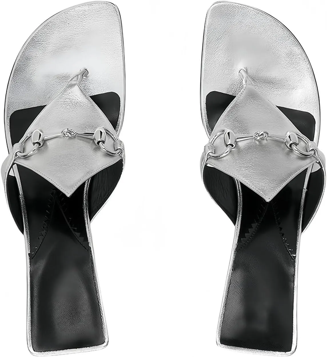 Plus Size Women's Summer Low Heel High Heels Leather Square Toe Flip Flops Elegant Horsebit Sandals