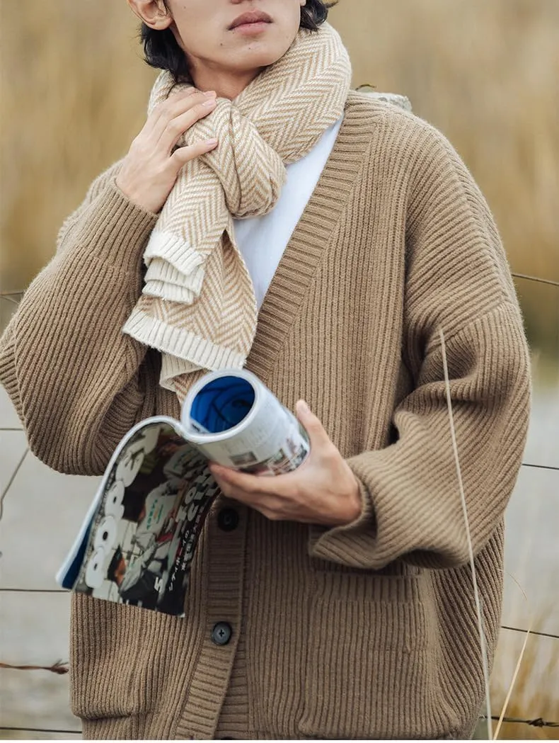 POHADON Mens Cardigan Sweater Button Down Long Sleeve V Neck Cable Knit Sweaters Japanese Streetwear Grunge Clothes