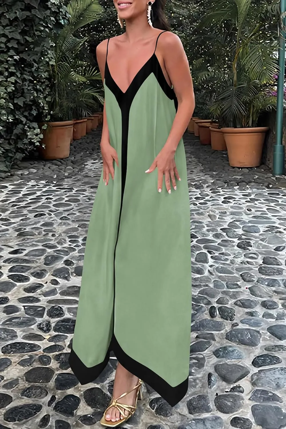 PRETTYGARDEN Women's Flowy Maxi Dress 2025 Summer Sleeveless V Neck Spaghetti Strap Elegant Wedding Party Dresses