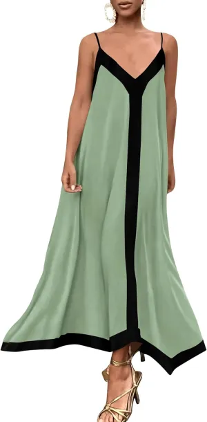 PRETTYGARDEN Women's Flowy Maxi Dress 2025 Summer Sleeveless V Neck Spaghetti Strap Elegant Wedding Party Dresses