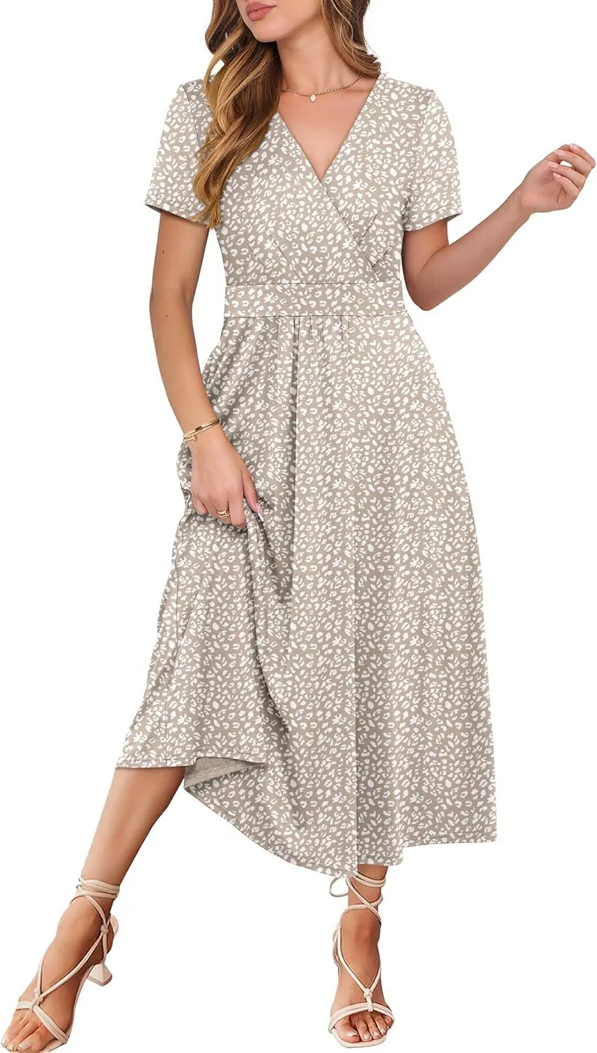 Prinbara Womens Summer Casual Wrap Short Sleeve Floral Maxi Dress 2025 Spring Elegant V Neck Flowy Boho Beach Long Dresses