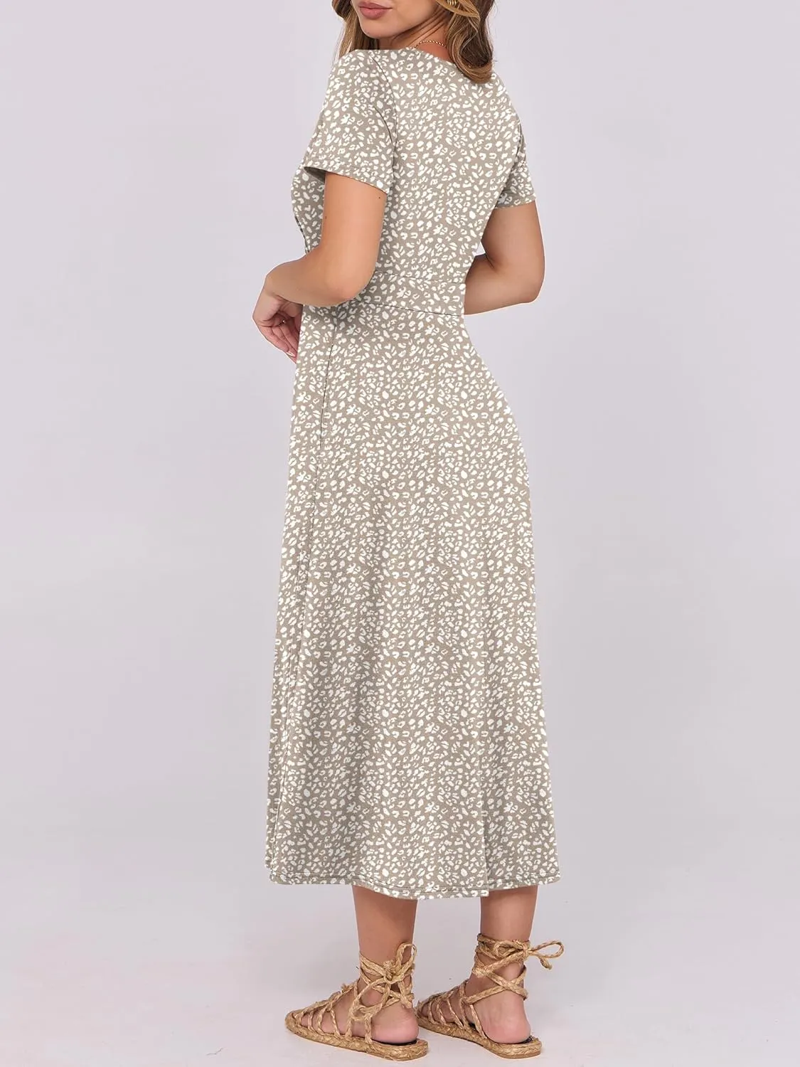 Prinbara Womens Summer Casual Wrap Short Sleeve Floral Maxi Dress 2025 Spring Elegant V Neck Flowy Boho Beach Long Dresses