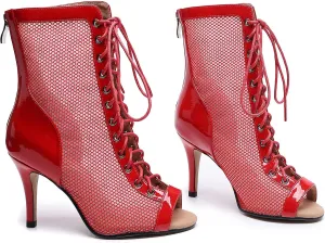 Professional Dancing Heels for Women's, Lace-Up Mesh Jazz Shoes,Zipper Peep Toe Booties,Pole Dance Boots