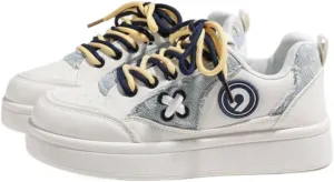 PU Leather Y2K Stylish Chunky Sole Sneakers Casual Flat Platform Shoes for Women Daily Wear School Travel All Season Sporty Fashion Versatile Footwear
