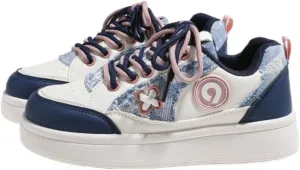 PU Leather Y2K Stylish Chunky Sole Sneakers Casual Flat Platform Shoes for Women Daily Wear School Travel All Season Sporty Fashion Versatile Footwear