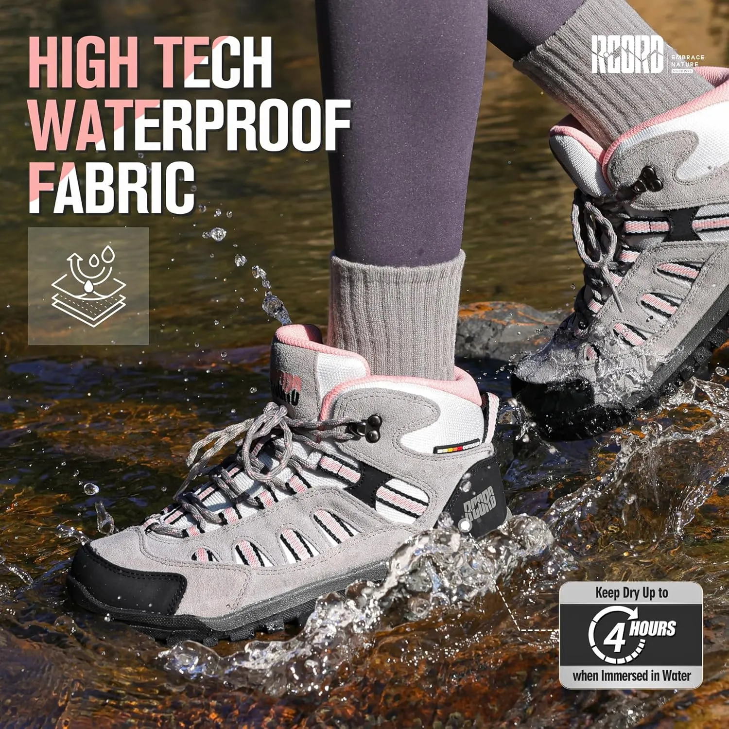 R CORD Hiking Boots Women Waterproof Non-Slip Womens Hiking Shoes Comfortable Outdoor Womens Hiking Boots Walking Boots Hiking Shoes Women