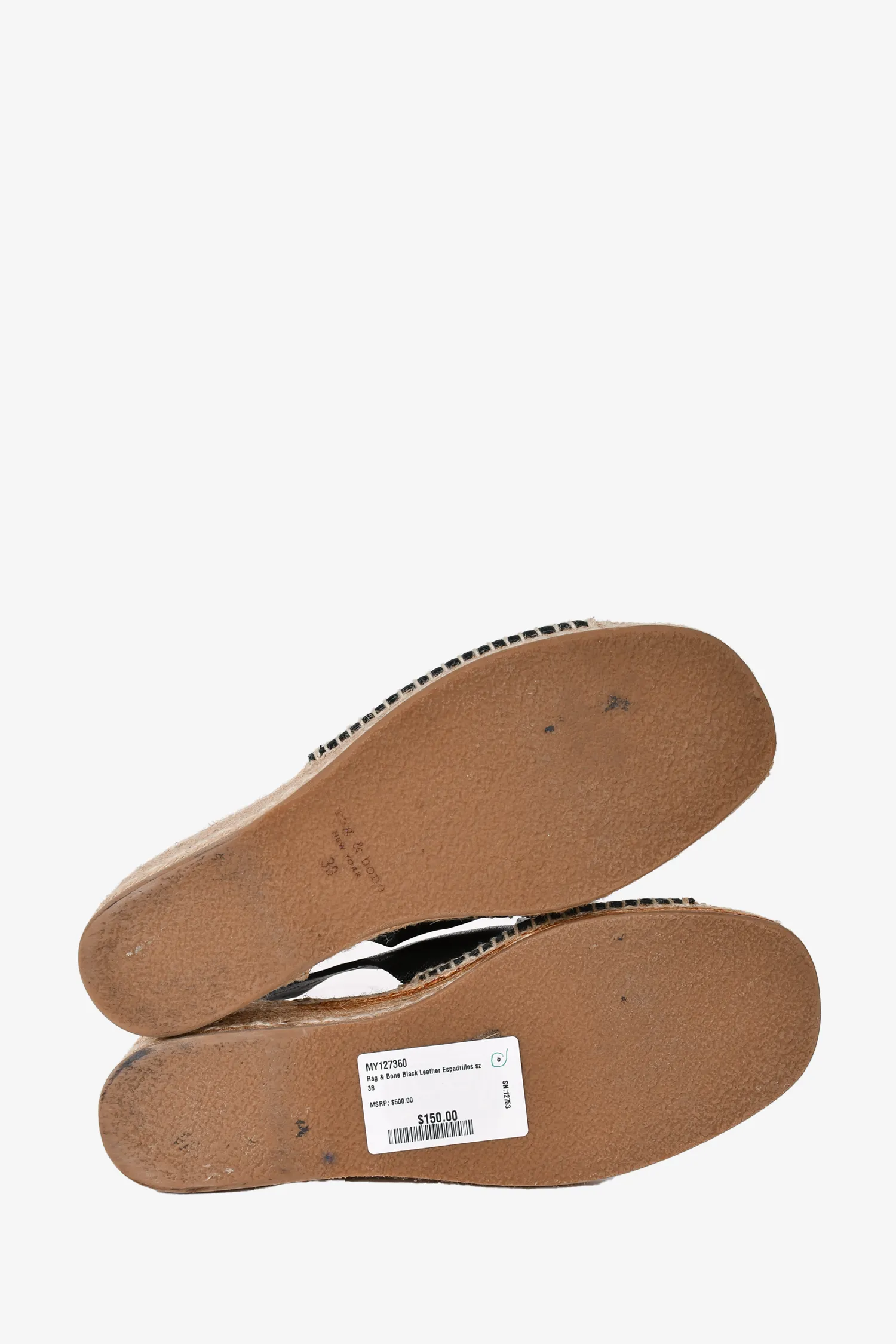 Rag & Bone Black Leather Espadrilles Size 38