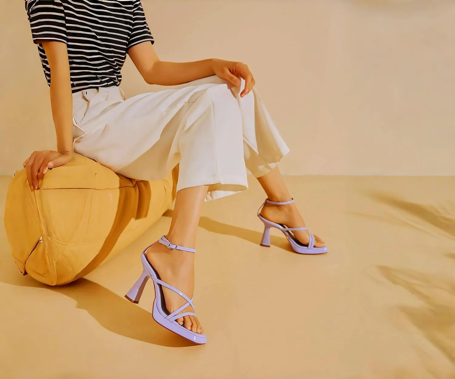 Reitoye Strappy Heels for Women Platform High Chunky Heels Square Open Toe Heeled Sandals Ankle Strap Block Heels