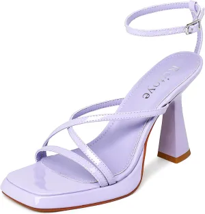 Reitoye Strappy Heels for Women Platform High Chunky Heels Square Open Toe Heeled Sandals Ankle Strap Block Heels