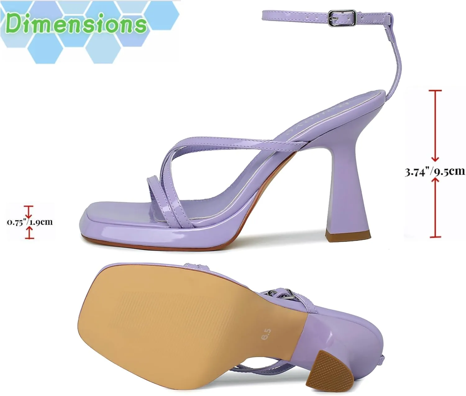 Reitoye Strappy Heels for Women Platform High Chunky Heels Square Open Toe Heeled Sandals Ankle Strap Block Heels