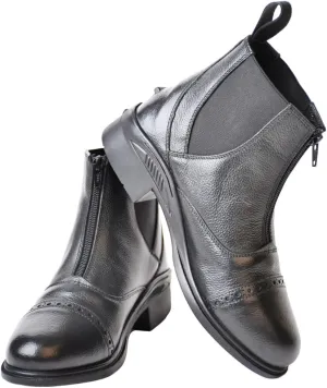 Rhinegold Childs Young Rider Kentucky Zip Front LEATHER PADDOCK BOOTS - Durable, Non-Slip Yard Boots for Horse Riding - Unisex Equestrian Ankle Boots, Black