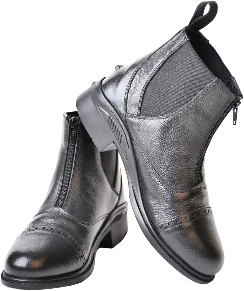 Rhinegold Childs Young Rider Kentucky Zip Front LEATHER PADDOCK BOOTS - Durable, Non-Slip Yard Boots for Horse Riding - Unisex Equestrian Ankle Boots, Black