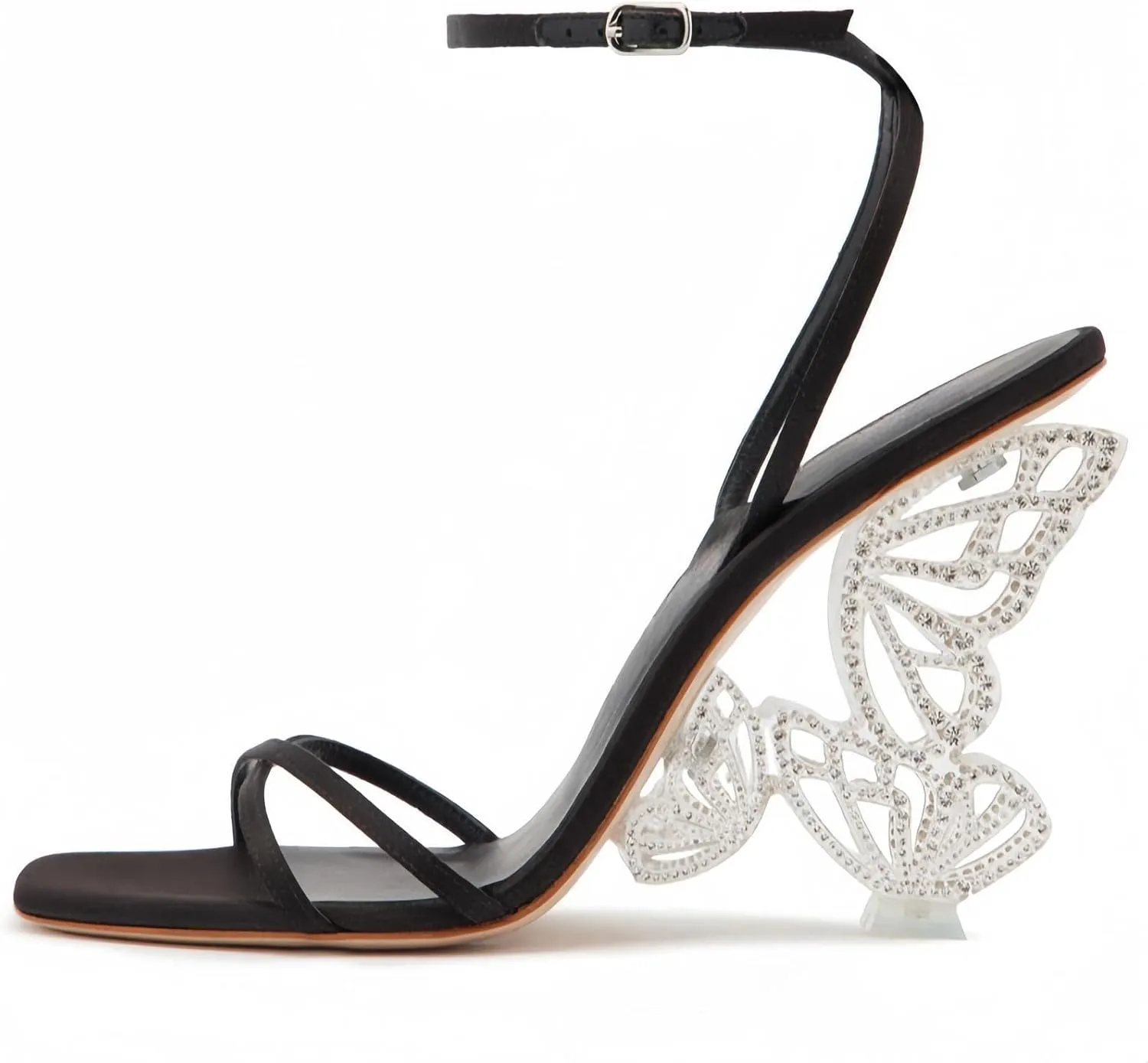 Rhinestone Butterfly Stilletos Heels Sandals for Women, Open Pointed High Heels Sandals Ankle Strap Buckles Elegant Wedding Dress Shoes