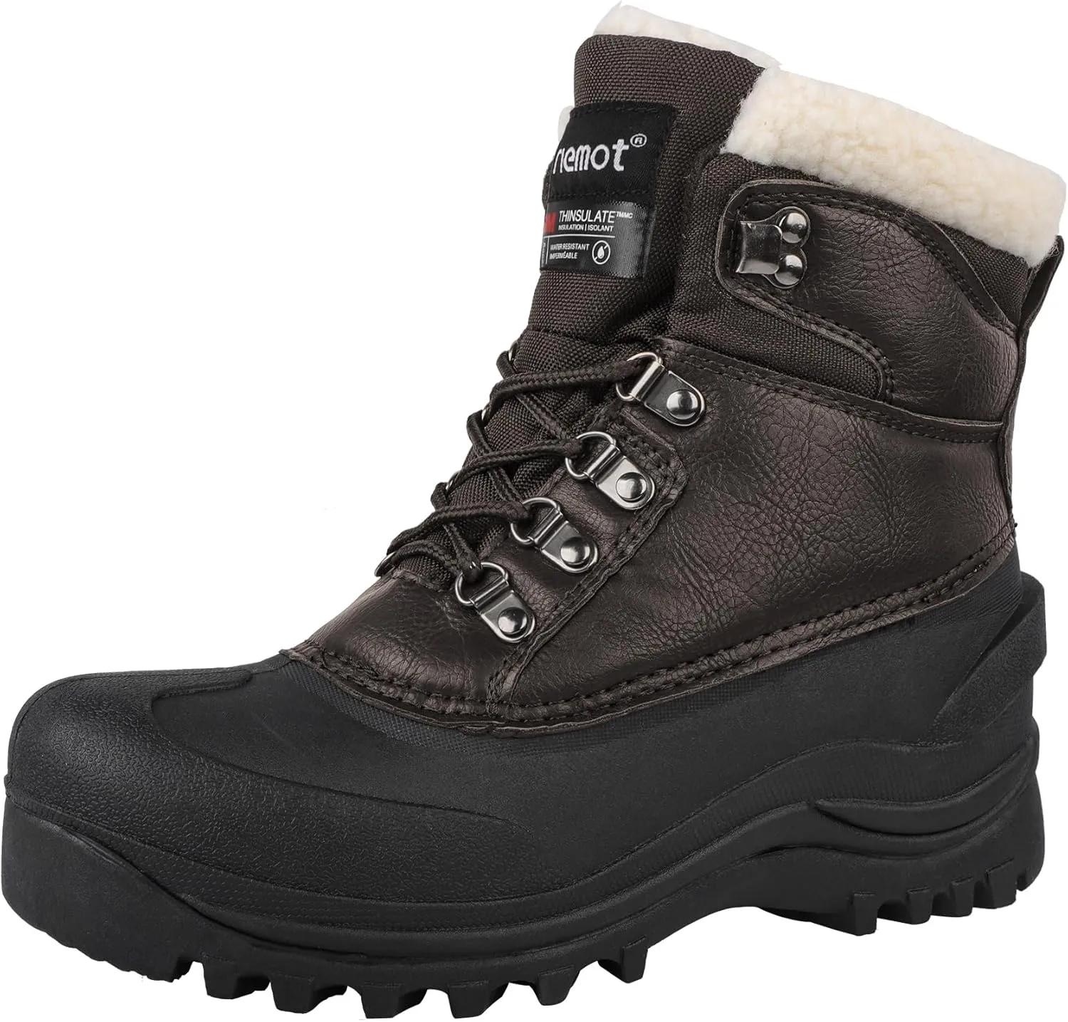 riemot Women's Men's Winter Snow Boots Waterproof Outdoor Boots Anti-slip Comfortable Boots Warm Fur Collar Shoes for Hiking Walking Camping Lace-up Shoes US 5-13 Black Brown