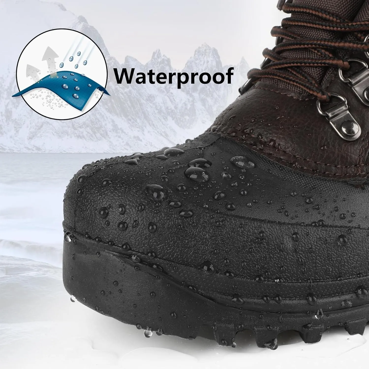 riemot Women's Men's Winter Snow Boots Waterproof Outdoor Boots Anti-slip Comfortable Boots Warm Fur Collar Shoes for Hiking Walking Camping Lace-up Shoes US 5-13 Black Brown