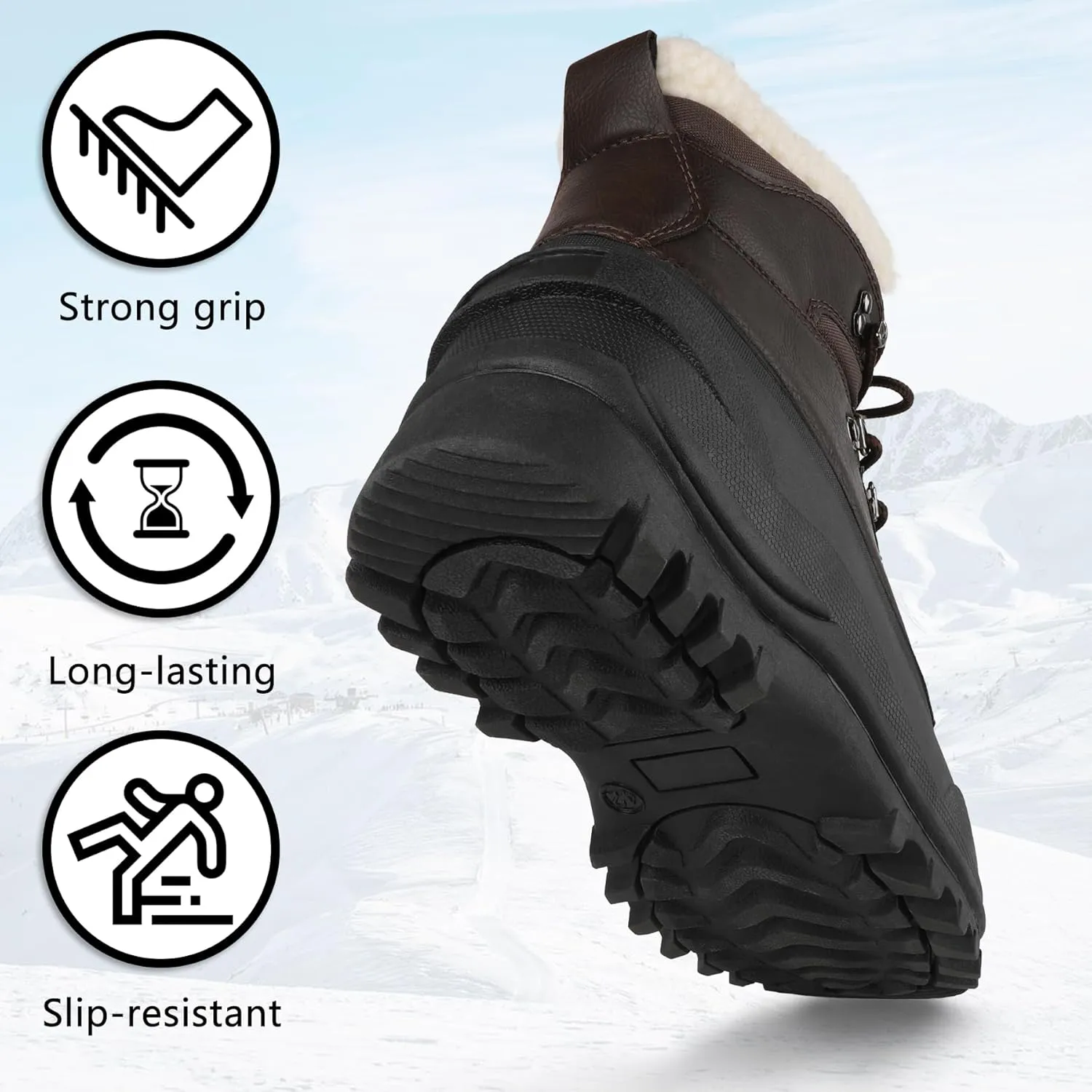 riemot Women's Men's Winter Snow Boots Waterproof Outdoor Boots Anti-slip Comfortable Boots Warm Fur Collar Shoes for Hiking Walking Camping Lace-up Shoes US 5-13 Black Brown