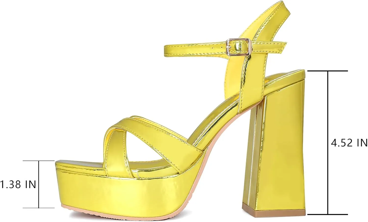 risdoada Women's Platform Heels Sandals Open Toe Ankle Strap Chunky Heeled Sandal Wedding Party Dress Patent Leather PU Pumps