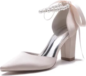 Roimaash Elegant Peep Toe Wedding Sandals Criss Cross Block High Heels