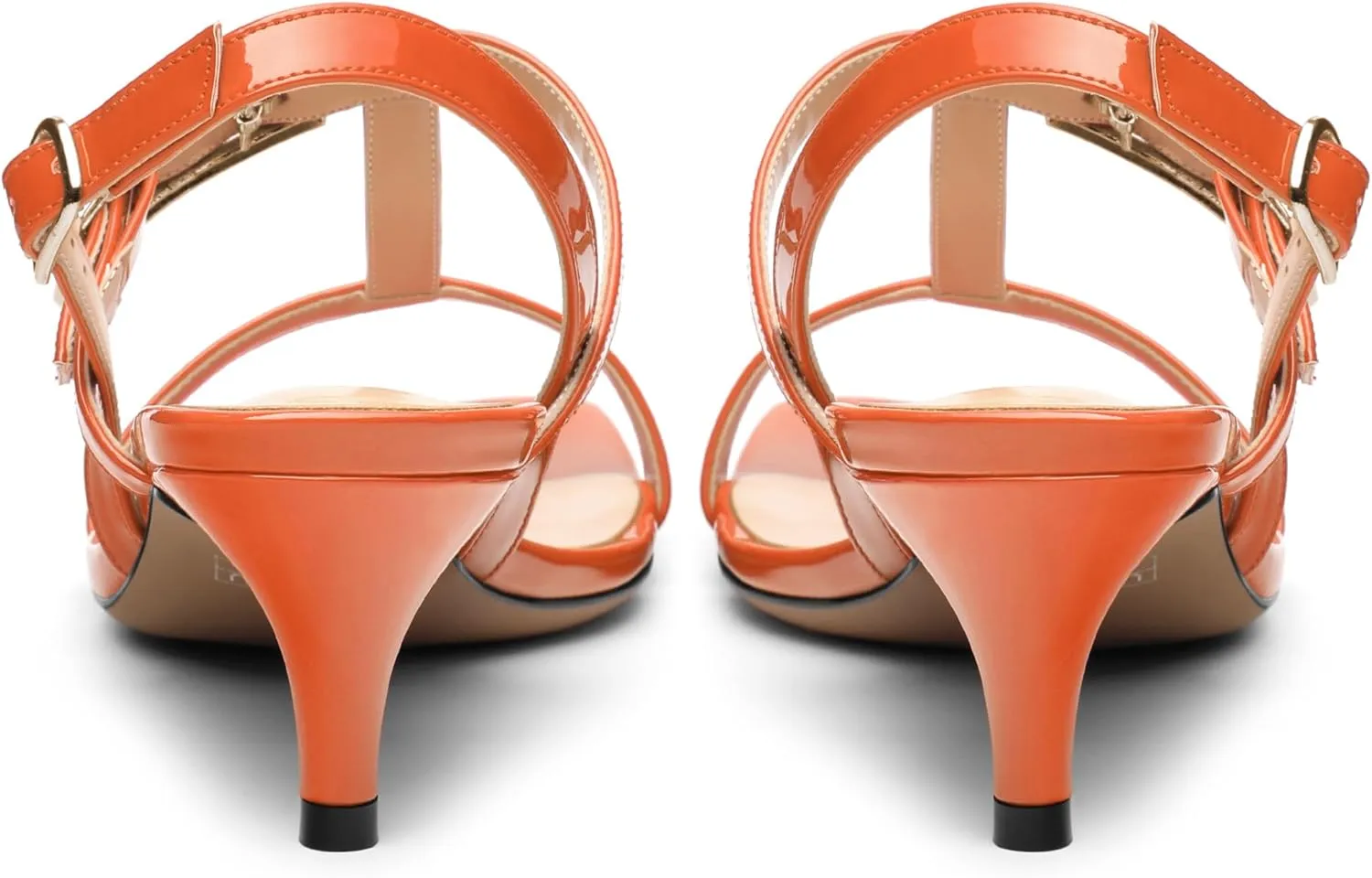 ROSERWISH Women's Low kitten heel Strappy Sandals Open Square Toe Slingback Patent Heels 2 Inch Fashion Comfort Dress Shoes