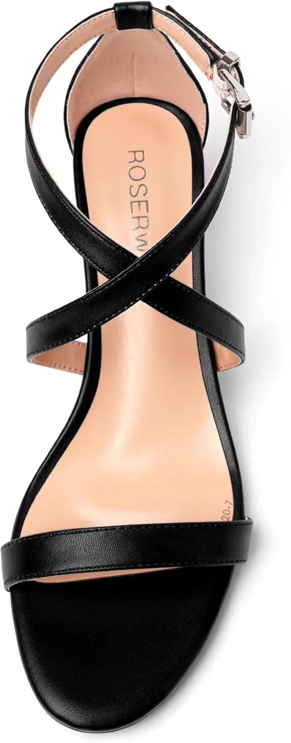ROSERWISH Womens Matte Stylish Ankle Strap Dress Buckle Round Toe Wedding Kitten Low Heel Heeled Sandals 1.5 Inch