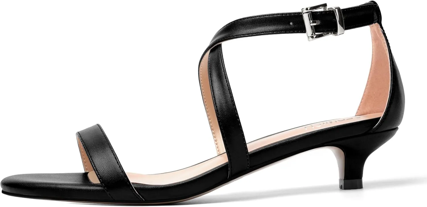 ROSERWISH Womens Matte Stylish Ankle Strap Dress Buckle Round Toe Wedding Kitten Low Heel Heeled Sandals 1.5 Inch