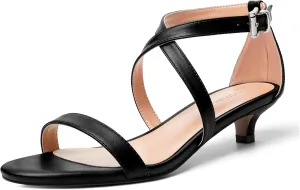 ROSERWISH Womens Matte Stylish Ankle Strap Dress Buckle Round Toe Wedding Kitten Low Heel Heeled Sandals 1.5 Inch