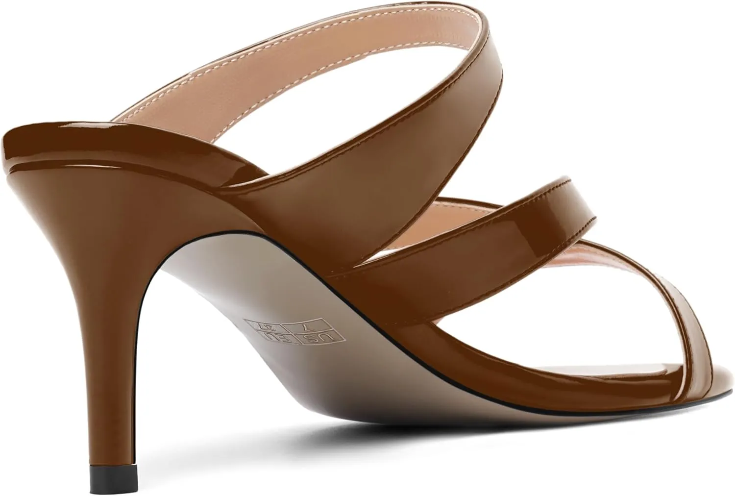 ROSERWISH Womens Strappy Slip On Patent Stylish Party Casual Open Toe Stiletto Mid Heel Heeled Sandals 2.5 Inch