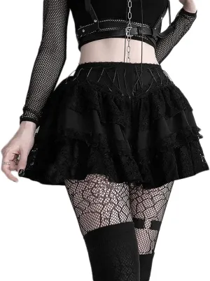 Ruolai Goth Black Pleated Mini Skirt with Chain High Waisted Tennis Skirt
