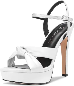 Saekcted Women Stiletto High Platform Heel Peep Open Toe Sandals Ankle Strap Slingback 5.1 Inches Heels Wedding Party