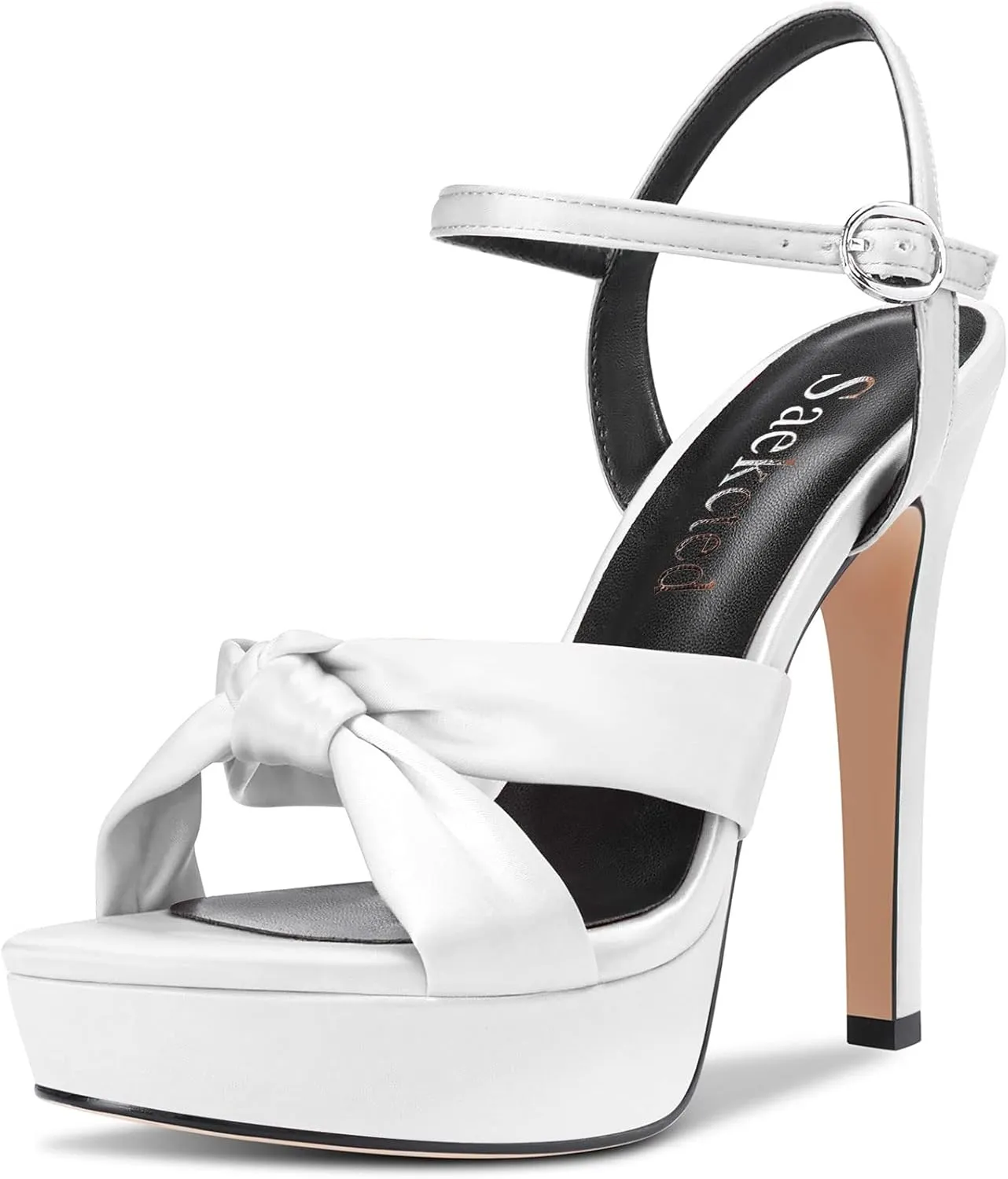Saekcted Women Stiletto High Platform Heel Peep Open Toe Sandals Ankle Strap Slingback 5.1 Inches Heels Wedding Party