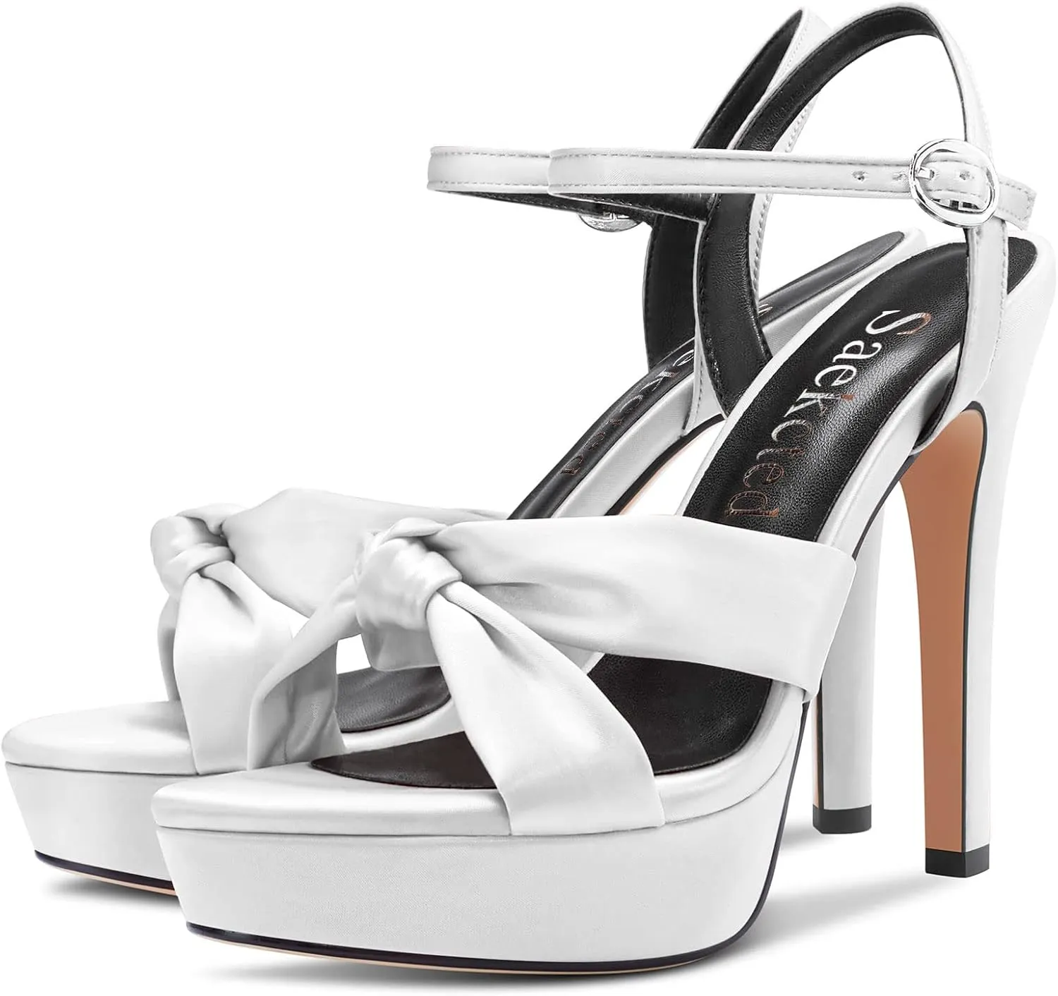 Saekcted Women Stiletto High Platform Heel Peep Open Toe Sandals Ankle Strap Slingback 5.1 Inches Heels Wedding Party