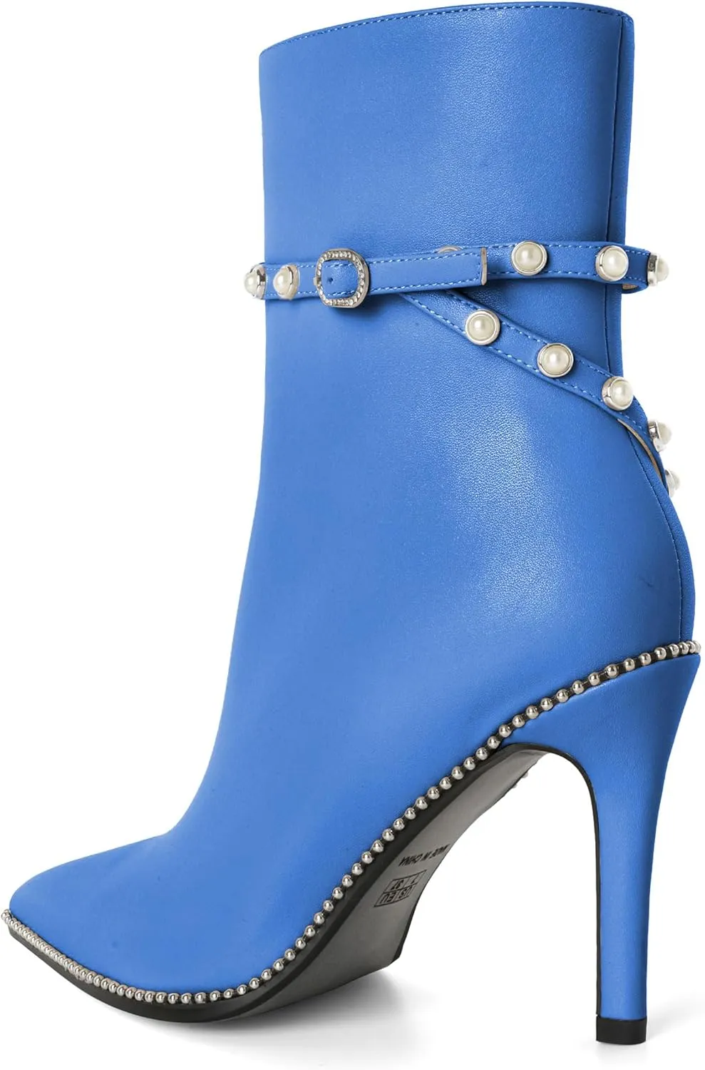 SAMMITOP Women Ankle Boots Short Bootie Close Pointed Toe Stiletto High Heel Booties Fashion Beaded Pearl Buckle Dress Shoes 4 Inch
