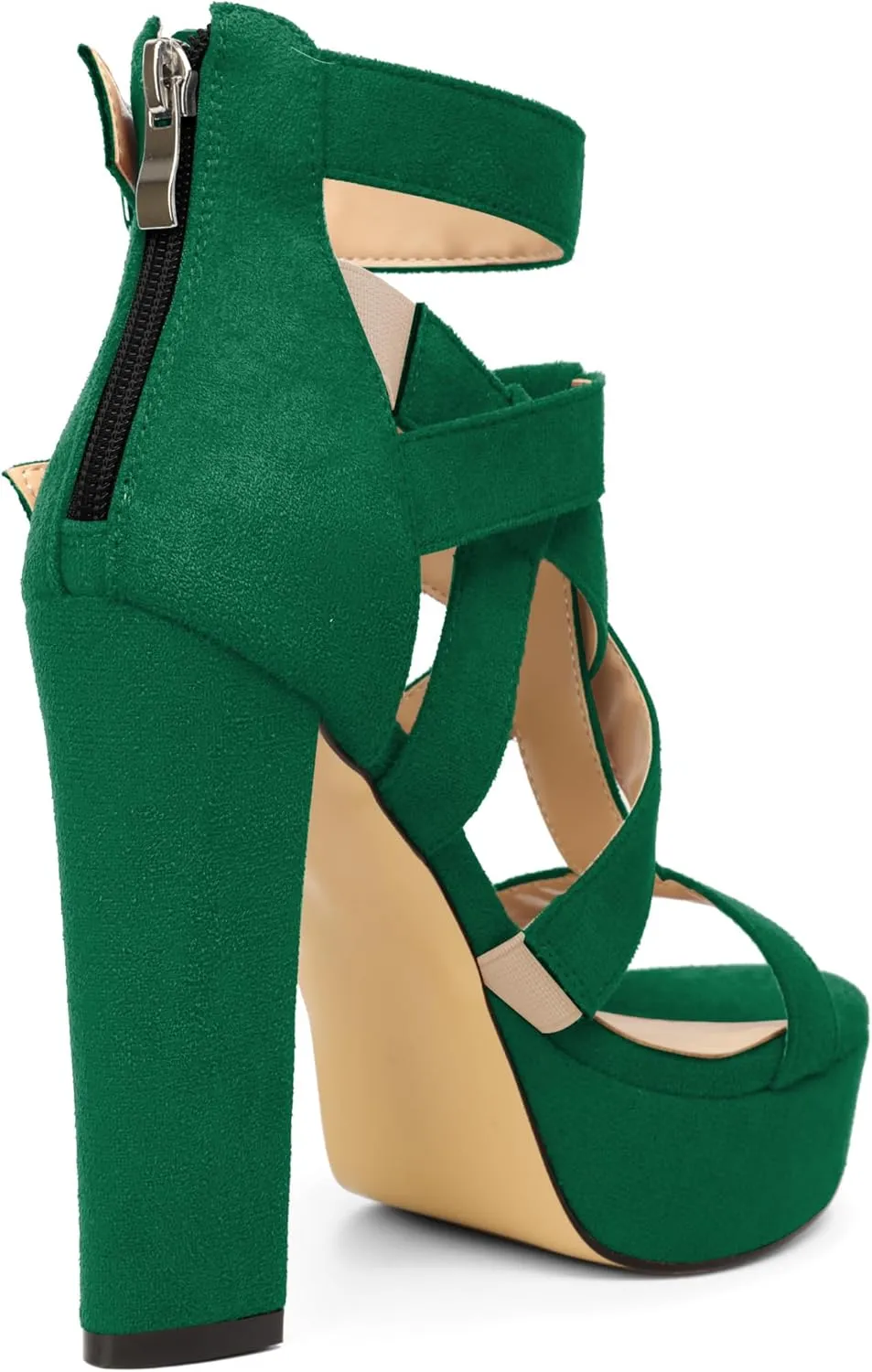 SAMMITOP Women's High Heel Sandals Chunky Block Platform Heels Strappy Gladiator Sexy Open Toe Ankle Strap Dressy Pumps Shoes with Back Zip 4.7 Inch