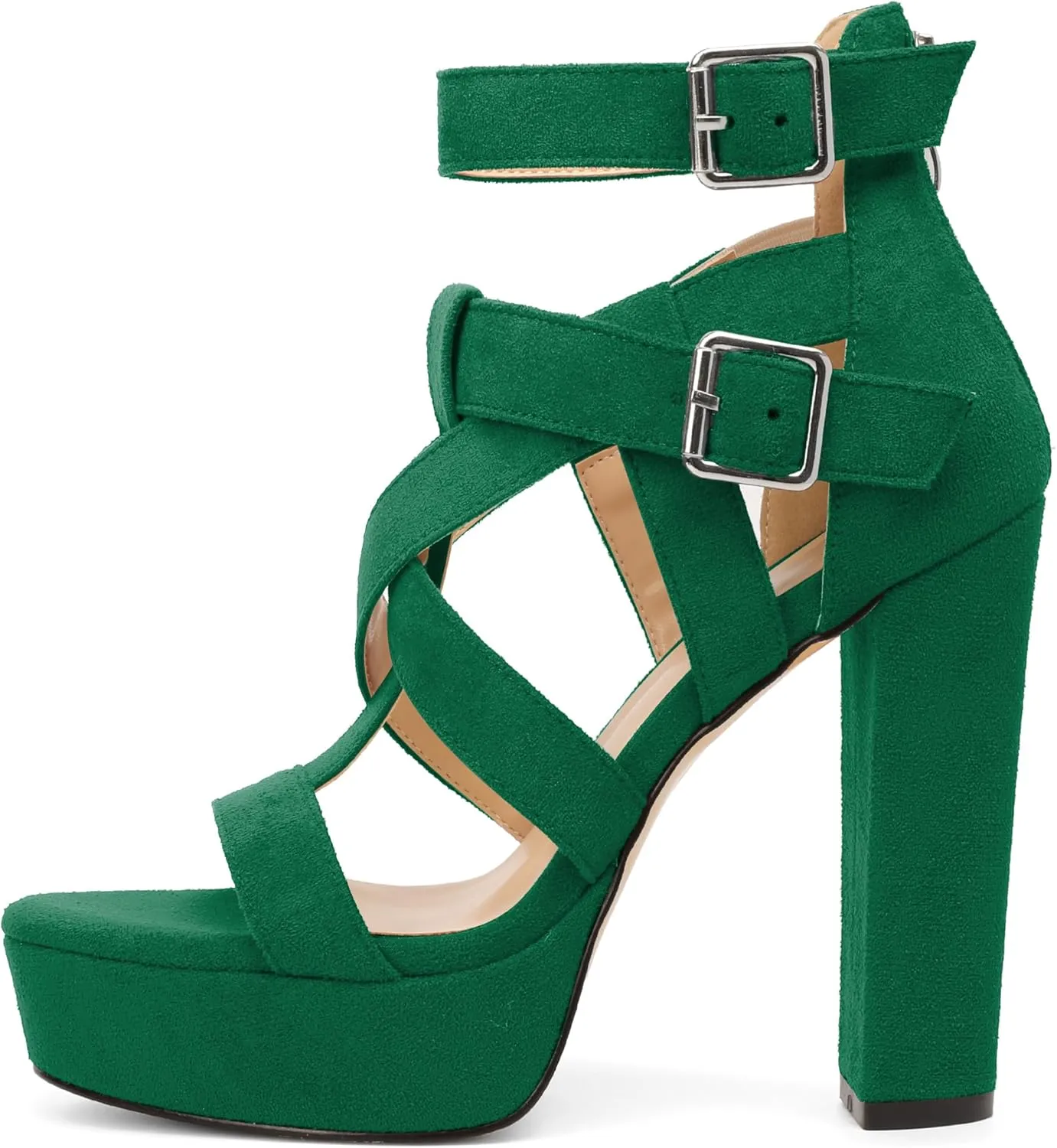 SAMMITOP Women's High Heel Sandals Chunky Block Platform Heels Strappy Gladiator Sexy Open Toe Ankle Strap Dressy Pumps Shoes with Back Zip 4.7 Inch
