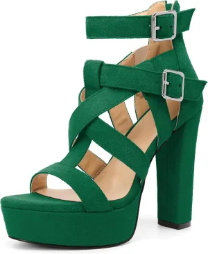 SAMMITOP Women's High Heel Sandals Chunky Block Platform Heels Strappy Gladiator Sexy Open Toe Ankle Strap Dressy Pumps Shoes with Back Zip 4.7 Inch