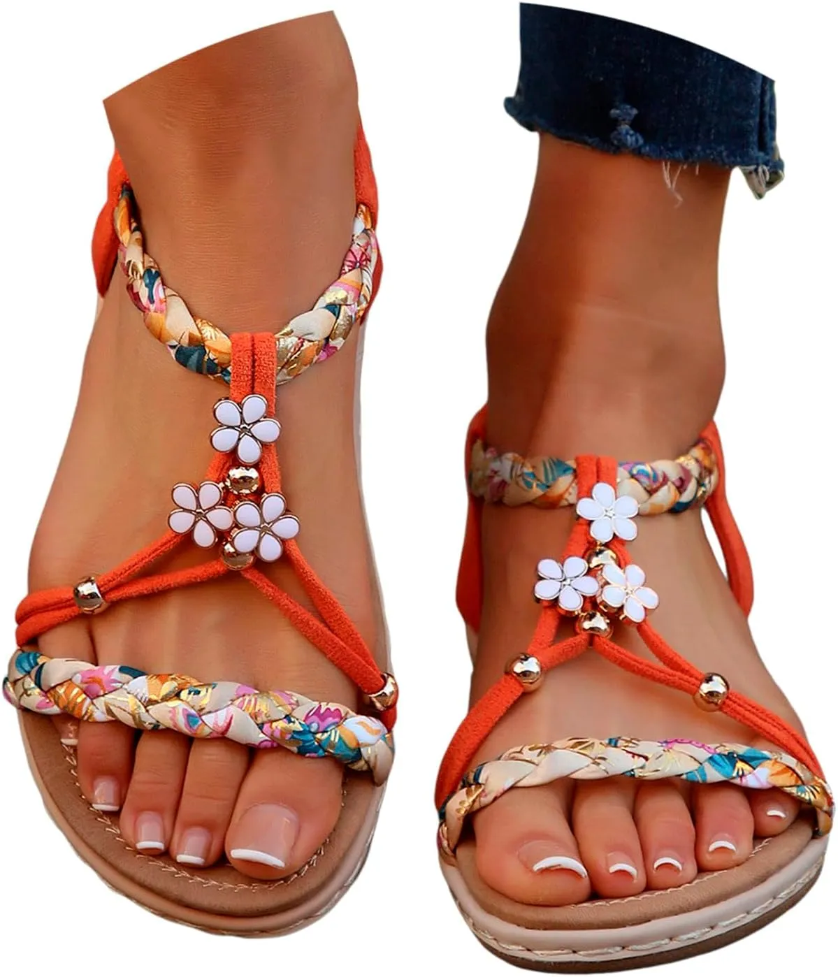 Sandals For Women 2025 Boho Beach Womens Hiking Shoes Elastic Ankle Strap Elegant Thong SandalsOpen Toe Wedges