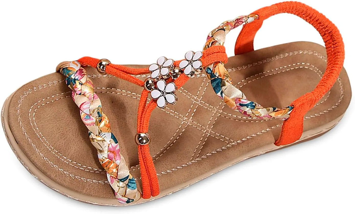 Sandals For Women 2025 Boho Beach Womens Hiking Shoes Elastic Ankle Strap Elegant Thong SandalsOpen Toe Wedges