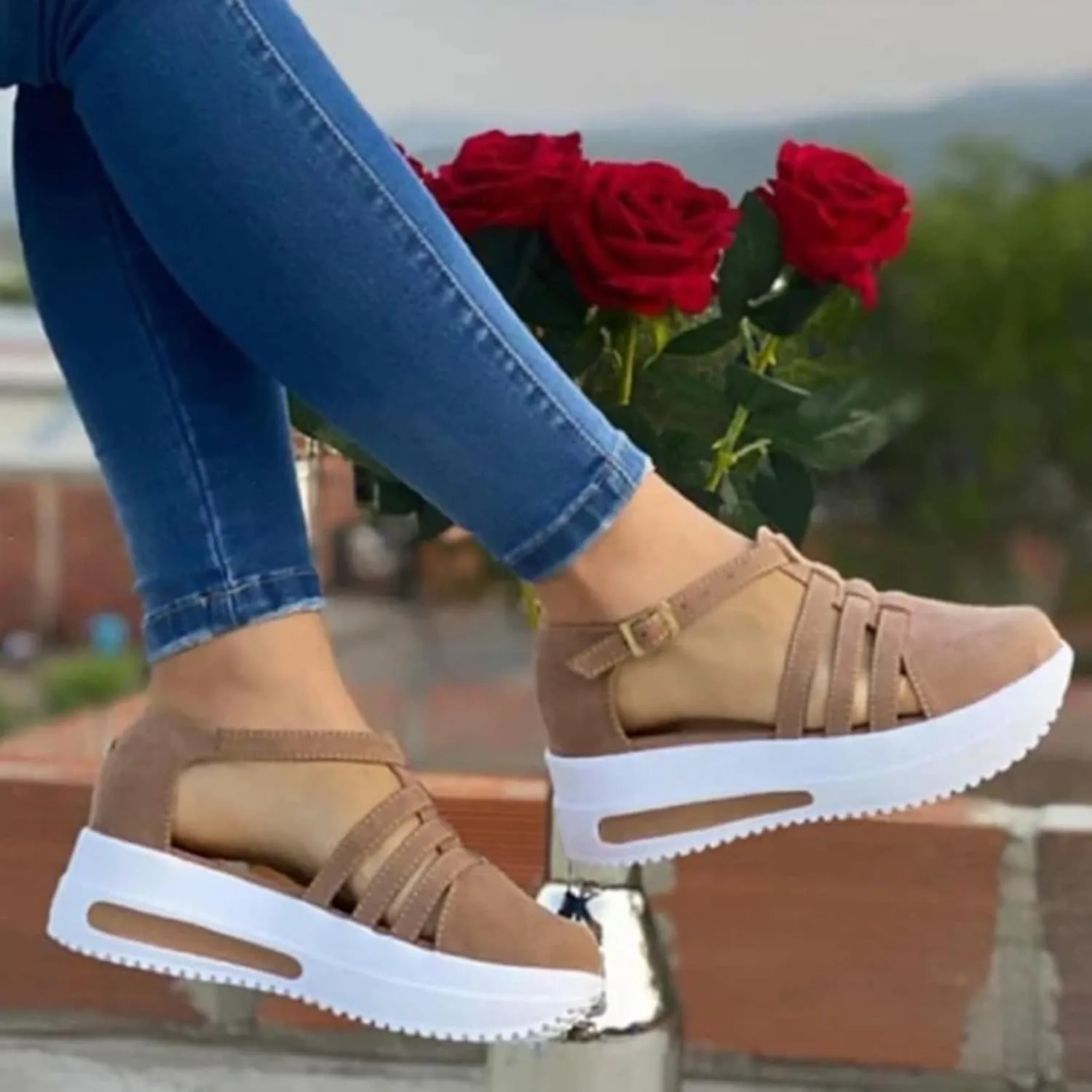 Sandals for Women Dressy Summer 2023 Casual Closed Toe Sandals Ankle Strap Closed Toe Espadrilles Wedge Sandals (B/Beige, 10)
