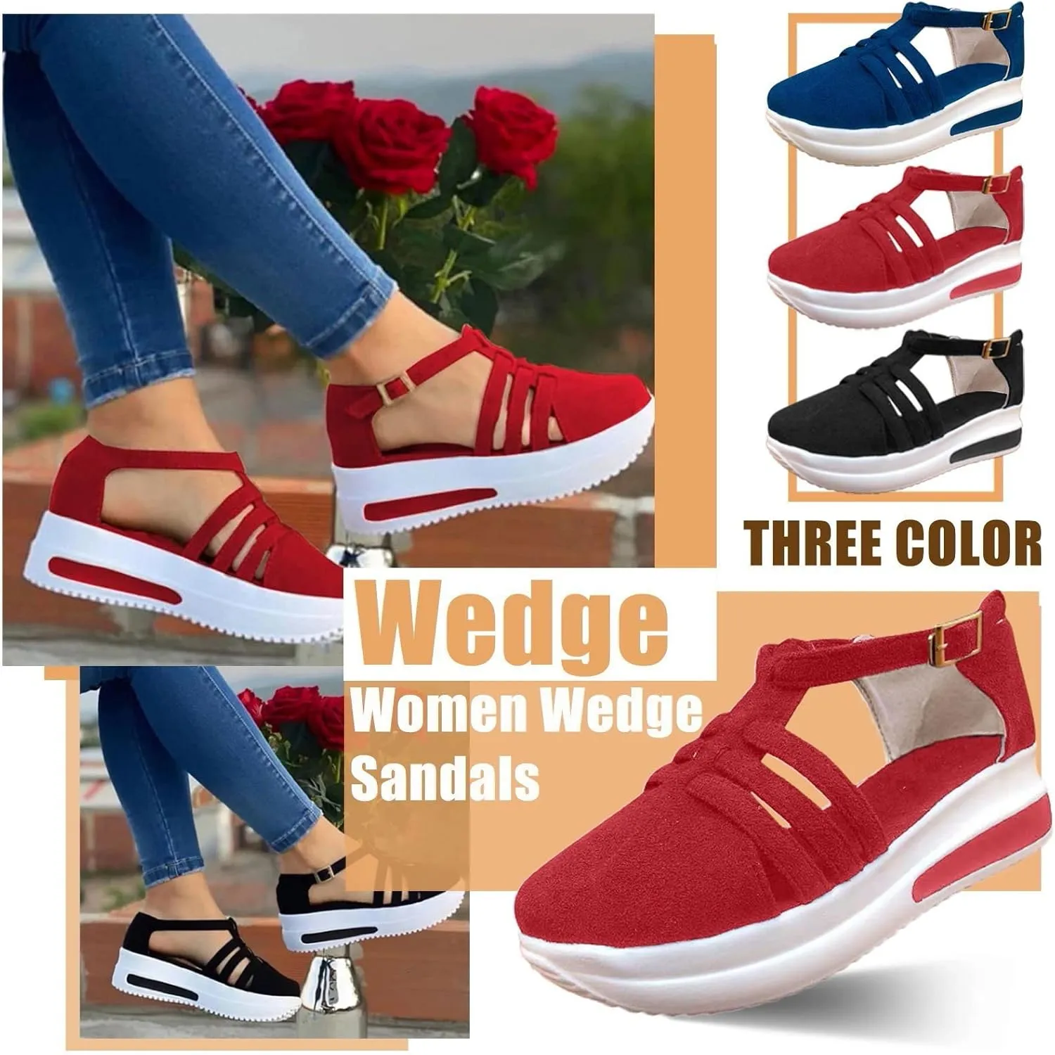Sandals Women Dressy Summer, Platform Sandals for Women Ankle Strap Low Wedge Sandals Dress Flatform Shoes Casual
