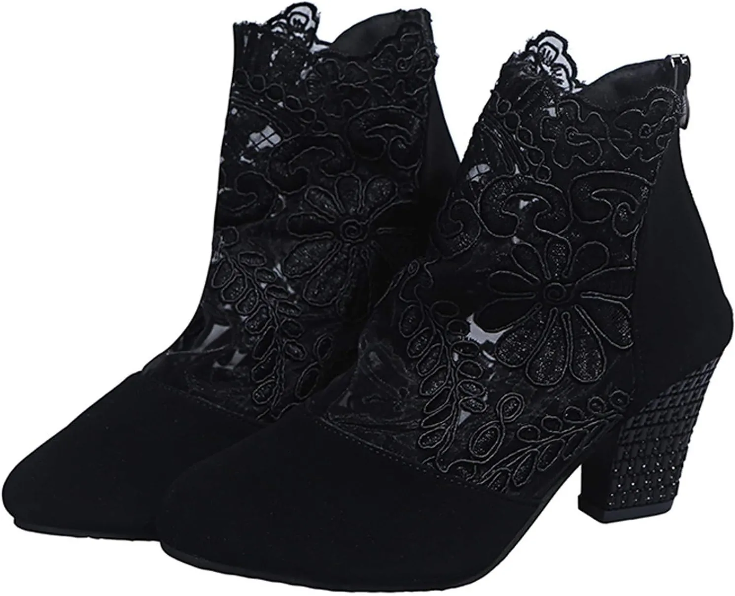 Sandals Women Dressy Summer, Sandals for Women Sexy Hollow Floral Lace Chunky High Heels Platform Boots Casual Boots