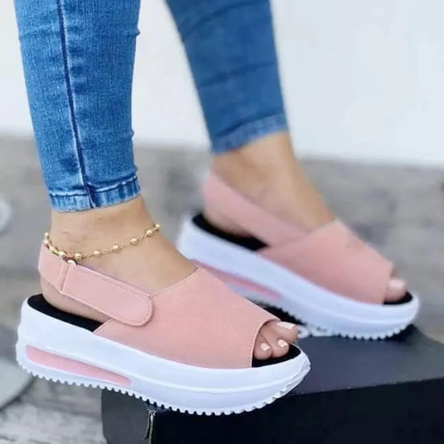 Sandals Women Wedges Platform,Wedge Sandals for Women Summer 2023 Women's Beach Casual Sandals Espadrilles Sandals Ankle Strap Buckle Open Toe Wedge Sandal Flip Flops Outdoor Sandals (A/Pink, 8)