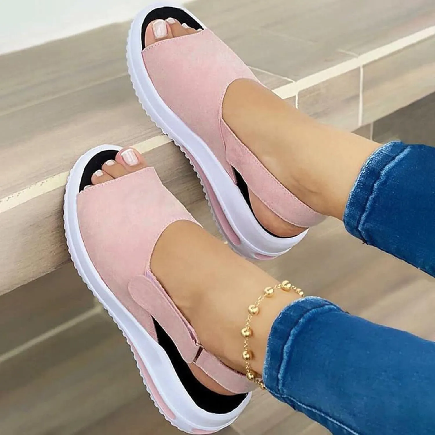 Sandals Women Wedges Platform,Wedge Sandals for Women Summer 2023 Women's Beach Casual Sandals Espadrilles Sandals Ankle Strap Buckle Open Toe Wedge Sandal Flip Flops Outdoor Sandals (A/Pink, 8)