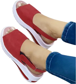 Sandals Women Wedges Platform,Wedge Sandals for Women Summer 2023 Women's Beach Casual Sandals Espadrilles Sandals Ankle Strap Buckle Open Toe Wedge Sandal Flip Flops Outdoor Sandals (A/Red, 8)