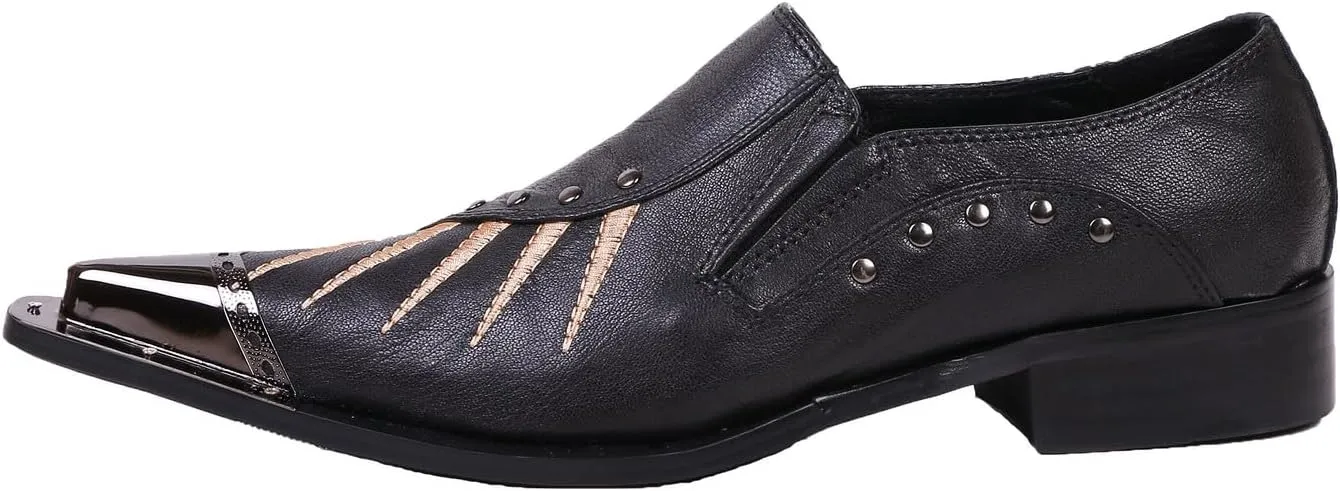 Santimon Loafers Pointed Toe Western Embroidery Leather Dress Men Shoes