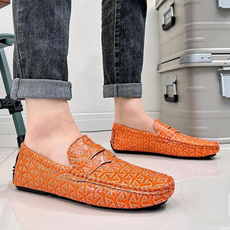 Santimon Men's Classic Penny Loafers Geometric Pattern Slip-On Moccasins Casual Flat Driving Shoes